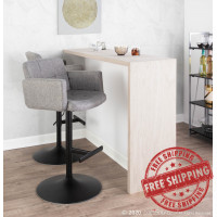 Lumisource BS-STOUT BK+GY Stout Contemporary Adjustable Barstool with Swivel in Black with Grey Fabric 